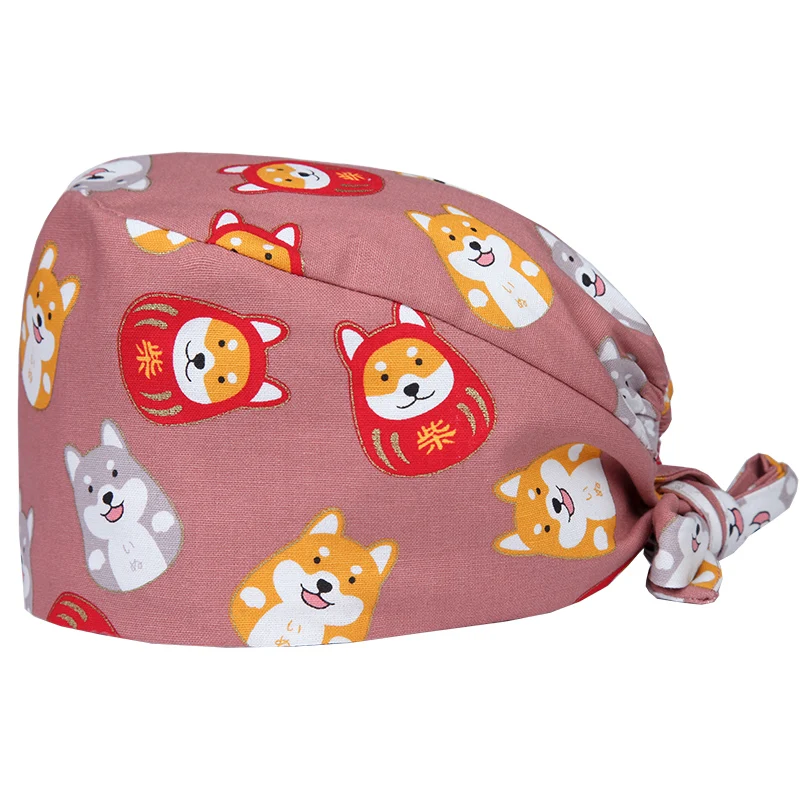 

Brick red husky print hat fashion doctor hat cute nurse pure cotton bandage kerchief scrub hat casual chef gourd hat set spa