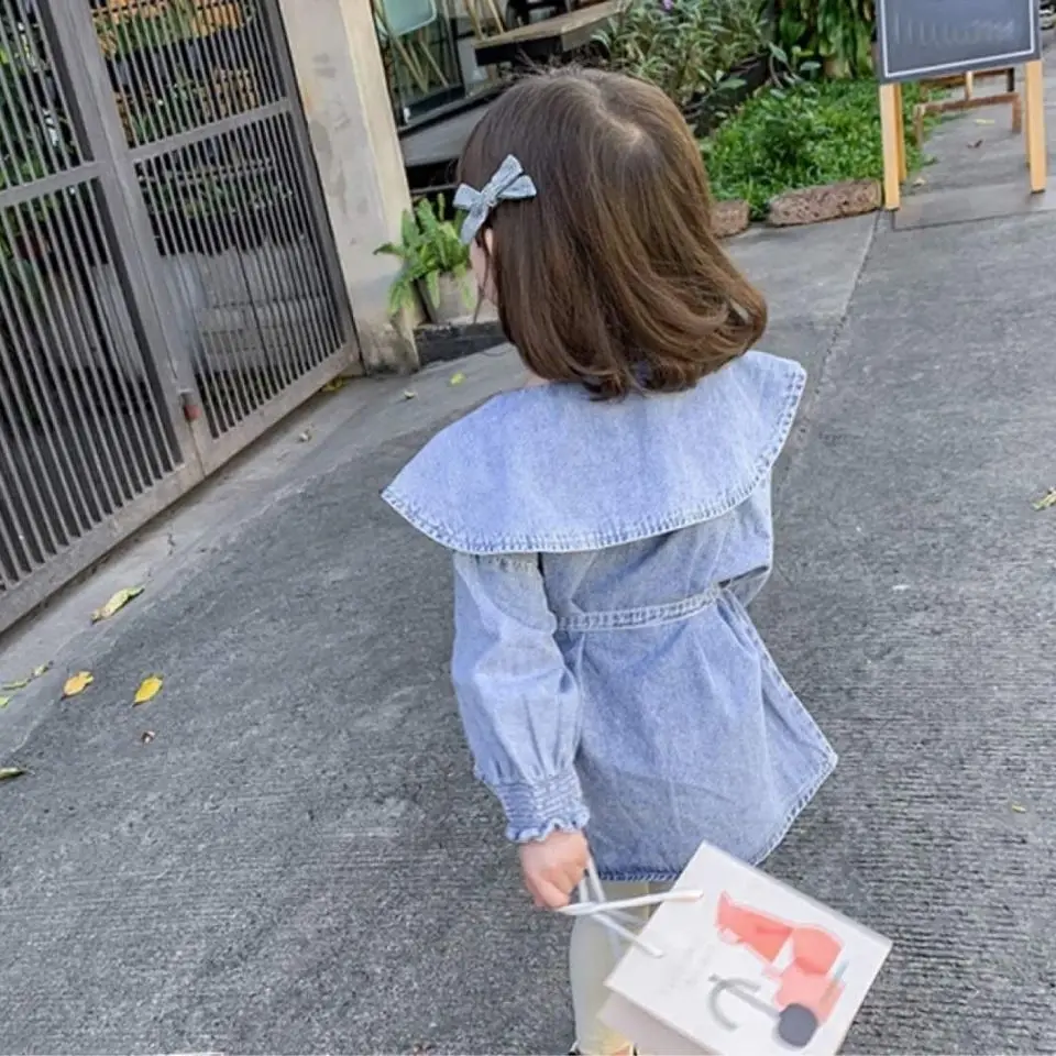 

Girls Denim Shirt Spring 2021 New Korean Version Of The Female Baby In The Long Jacket Little Girl Coat Tide