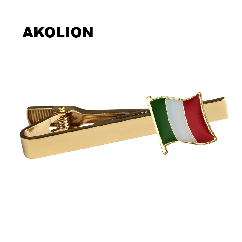 Классический металлический зажим для галстука с итальянским флагом Золотой