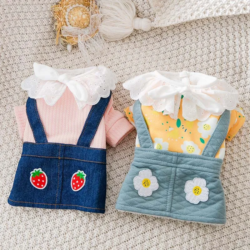 

Dog Clothes Strawberry Pet Clothing for Dogs Super Small Cute Rompers Cartoon Print Puppy Autumn Winter Colorful Ropa Para Perro