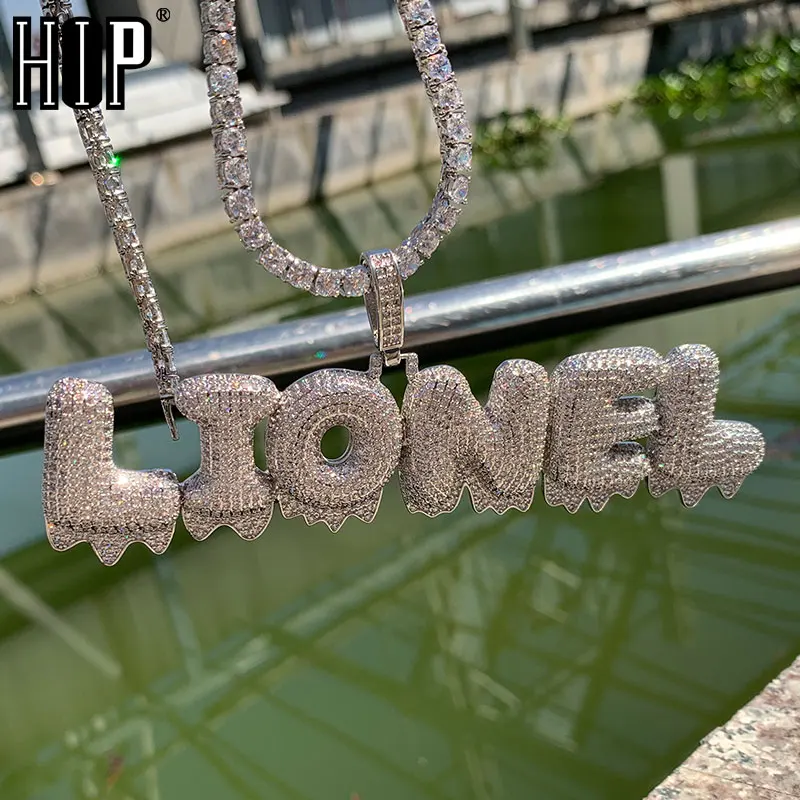 Хип хоп Iced Out Пузырьковые буквы на заказ фианит капельная цепочка подвески и