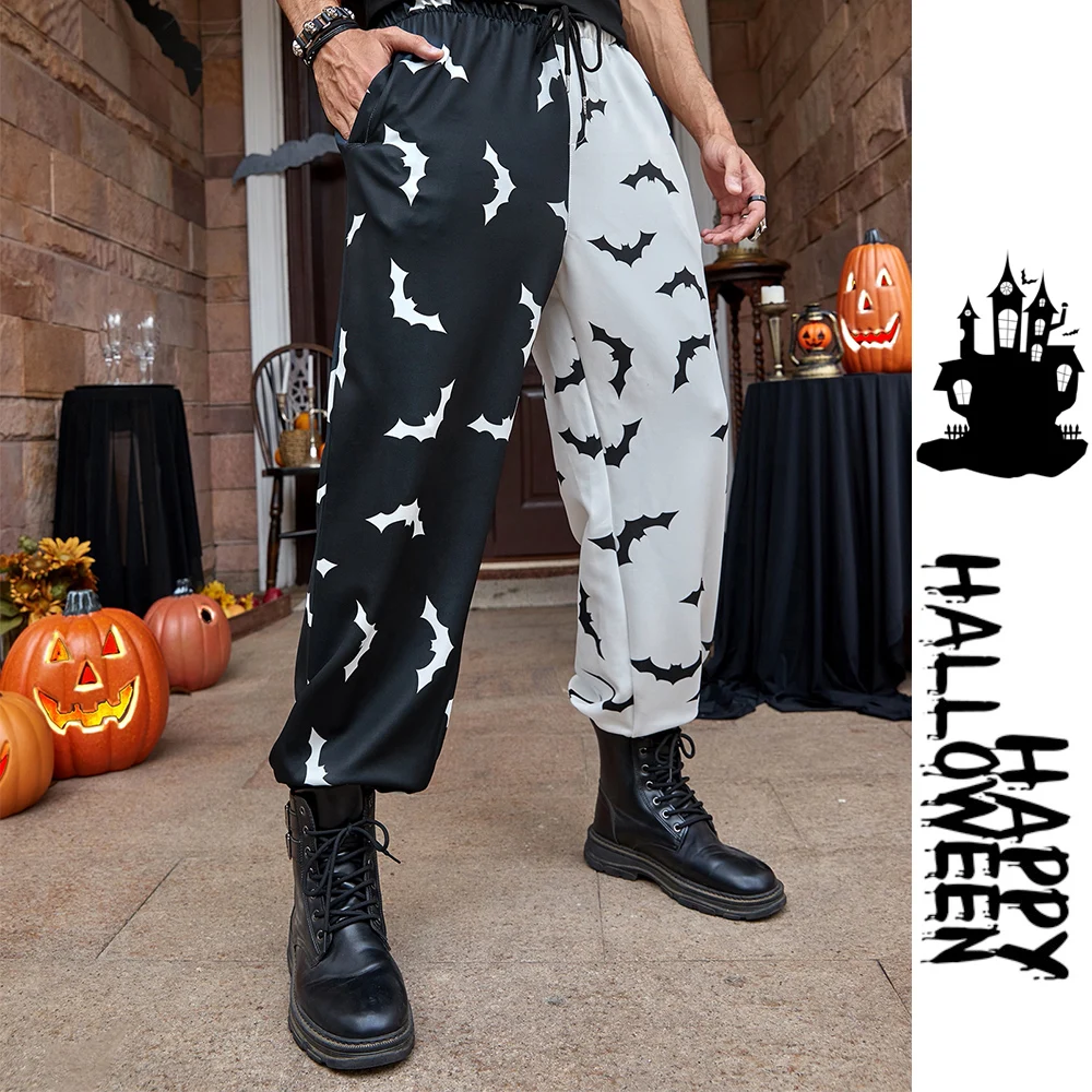 

Halloween High Quality Men's Casual Pants New Stretch Black and White Trousers for Men