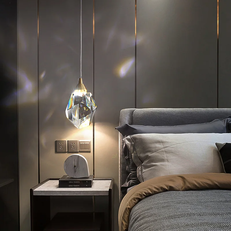 Latón Real colgante LED luces Simple habitación sala de restaurante K9 cristal lámpara colgante moderna decoración de iluminación