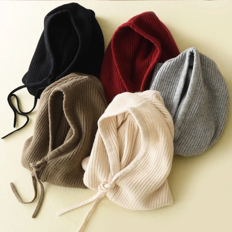 Зимняя женская многофункциональная Вязаная кашемировая шерстяная шапка Skullies с