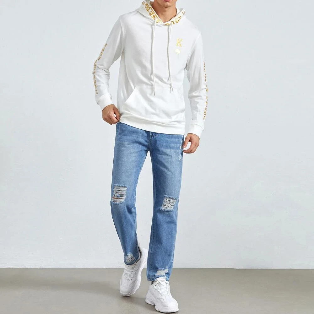 2022 Autumn Street Straight Leg Denim Pants Slim-Fit Men's Ripped Jeans Casual Wear And Wash Pocket Men Trousers Size S-2XL