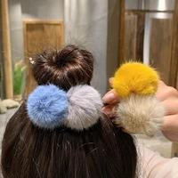 cute girls color hairball hair band colorful pompom elastic rubber scrunchie korean headband ponytail ties rope hair accessories