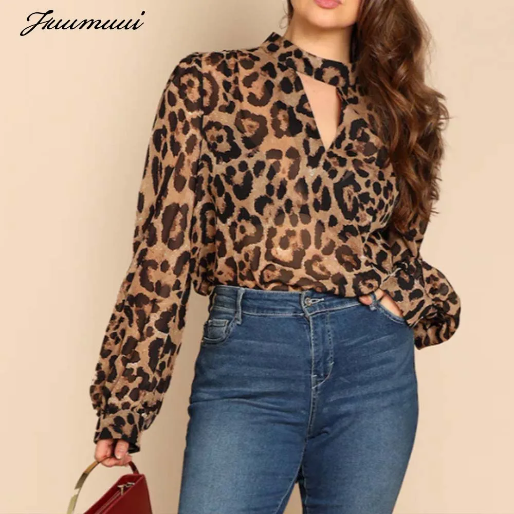 Fuumuui леопардовая женская блузка Топ с длинным рукавом v образный вырез Женские