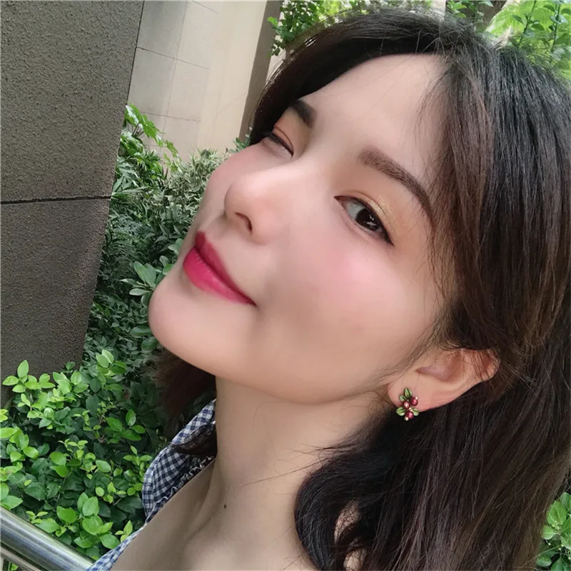Cute mini red fruit plant clip earrings for women earcuffs fake piercing ear statement on fashion jewelry | Украшения и