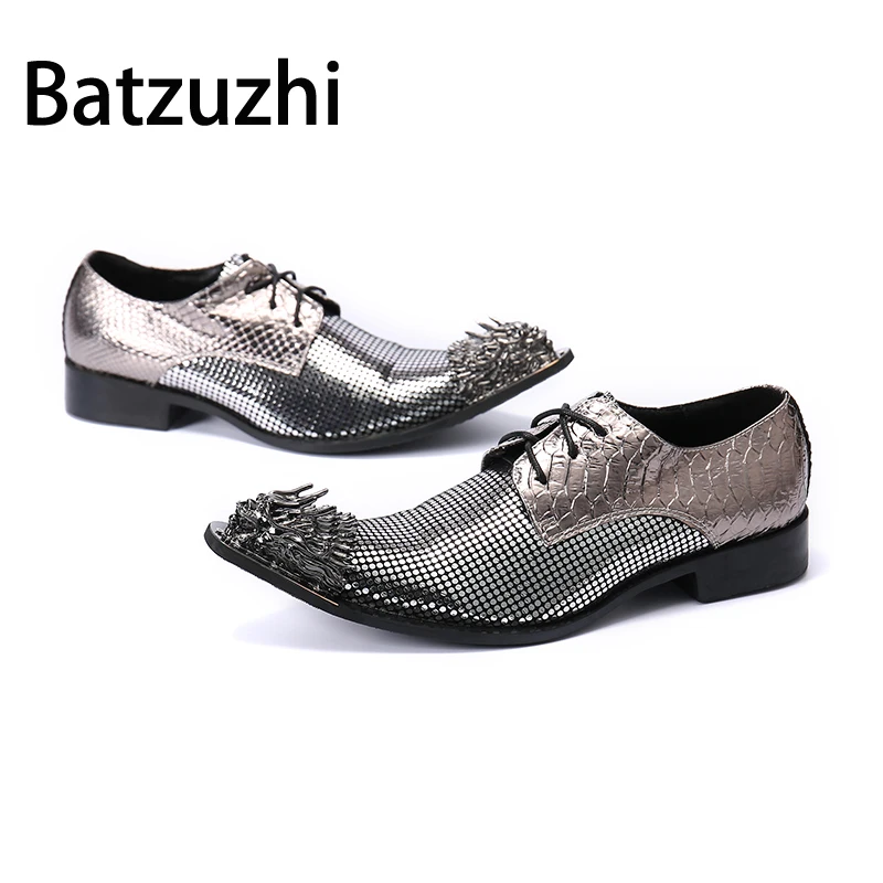 

Batzuzhi новые мужские туфли ручной работы с острым металлическим носком Кожаные Классические мужские туфли на шнуровке деловые/вечерние и свадебные туфли для мужчин