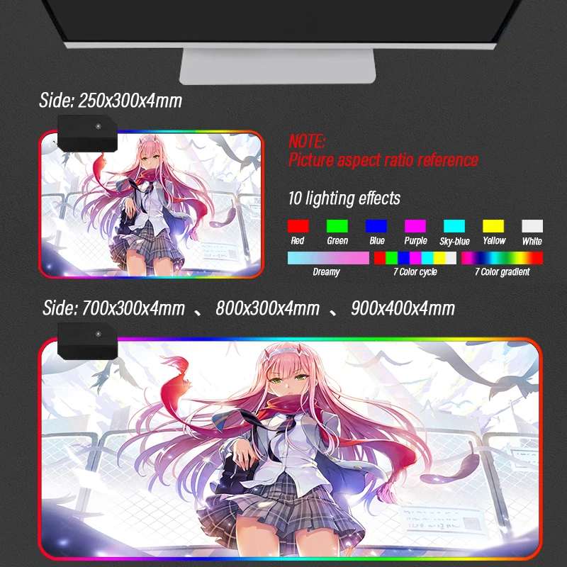 Пользовательский DIY шаблон Большой Аниме дорогой в Franxx RGB игровой коврик для мыши