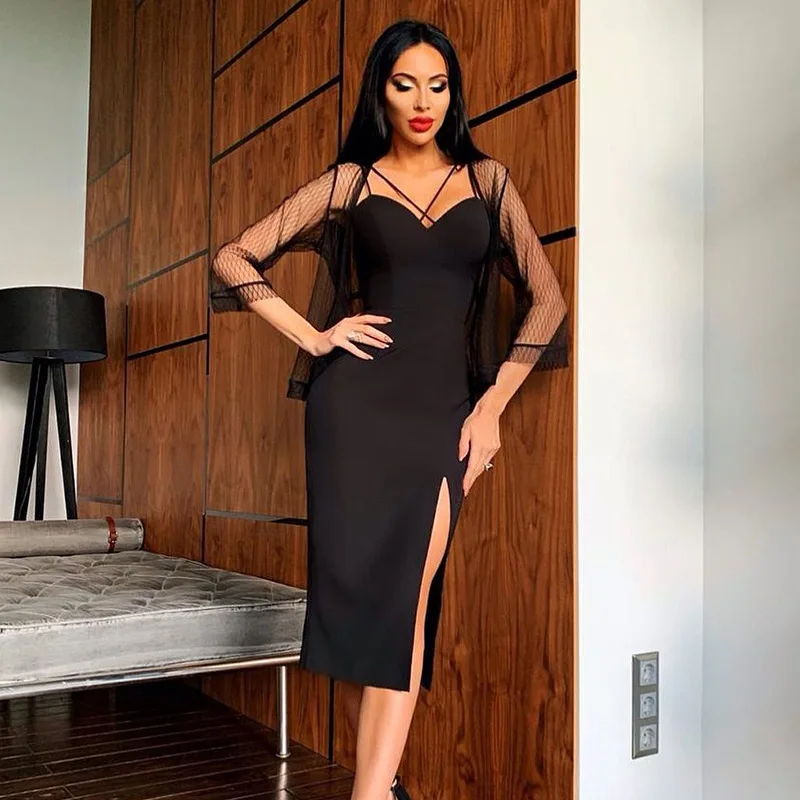 

Sexy Split Dress 2021 Summer Sling Split Slim Skirt Women Dress Spaghetti Strap Slit Bodycon Bandage Dress Midi Party Dress