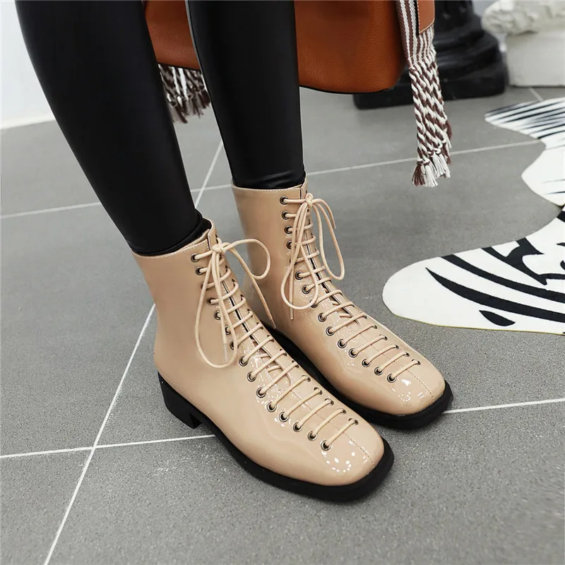 

ASUMER 2020 big size 46 ankle boots women cross tied square toe low heels casual shoes fashion autumn winter boots female