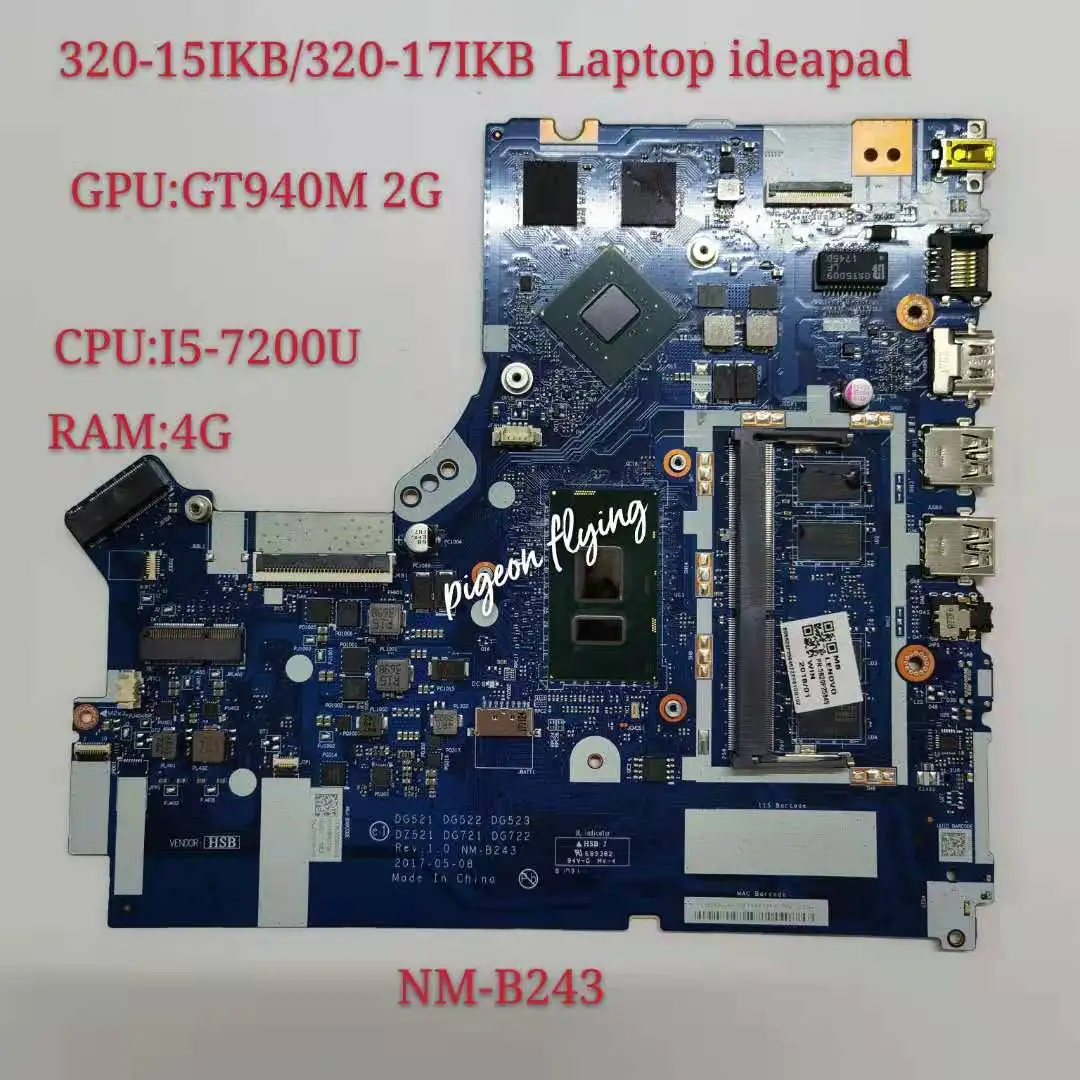 

Оригинальная материнская плата для Lenovo Ideapad 320-17IKB /320-15IKB, системная плата, центральный процессор, системная плата 4 ГБ-ОЗУ, графический процессор GT940MX/920MX 2G 100%, тест ОК