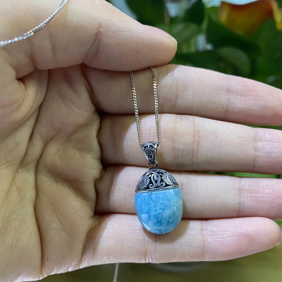 Ожерелье женское из серебра 925 пробы с натуральным ларимаром |