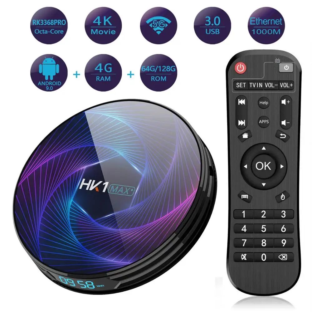 ТВ приставка HK1 MAX + Andriod 9 0 RK3368 PRO Cortex A53 PowerVR G6110 IR 8K wifi 2 4G/5G IP TV smart set top Box|ТВ-приставки