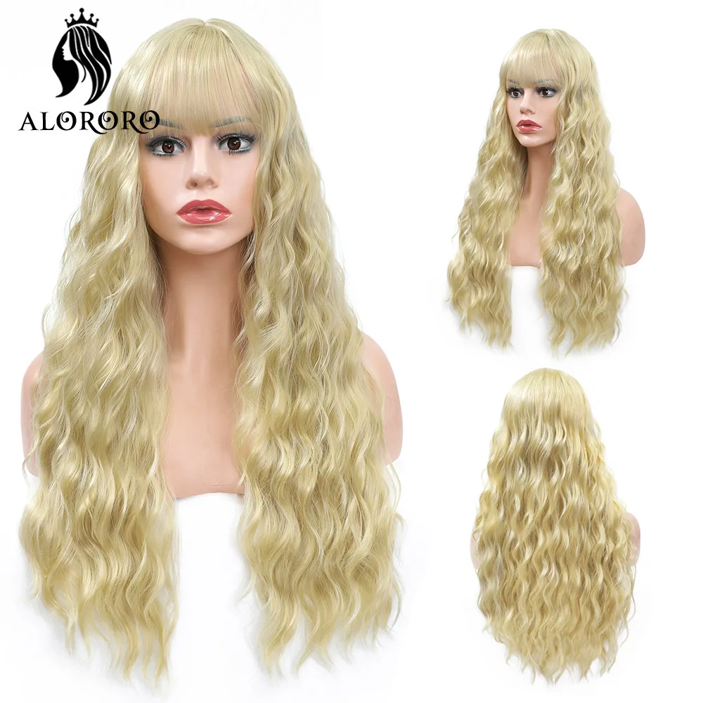 

Alororo Natural Long Wavy Synthetic Wigs for Women 26 inches Female Mixed Color High Temperature Wire Wig with Bangs Cosplay