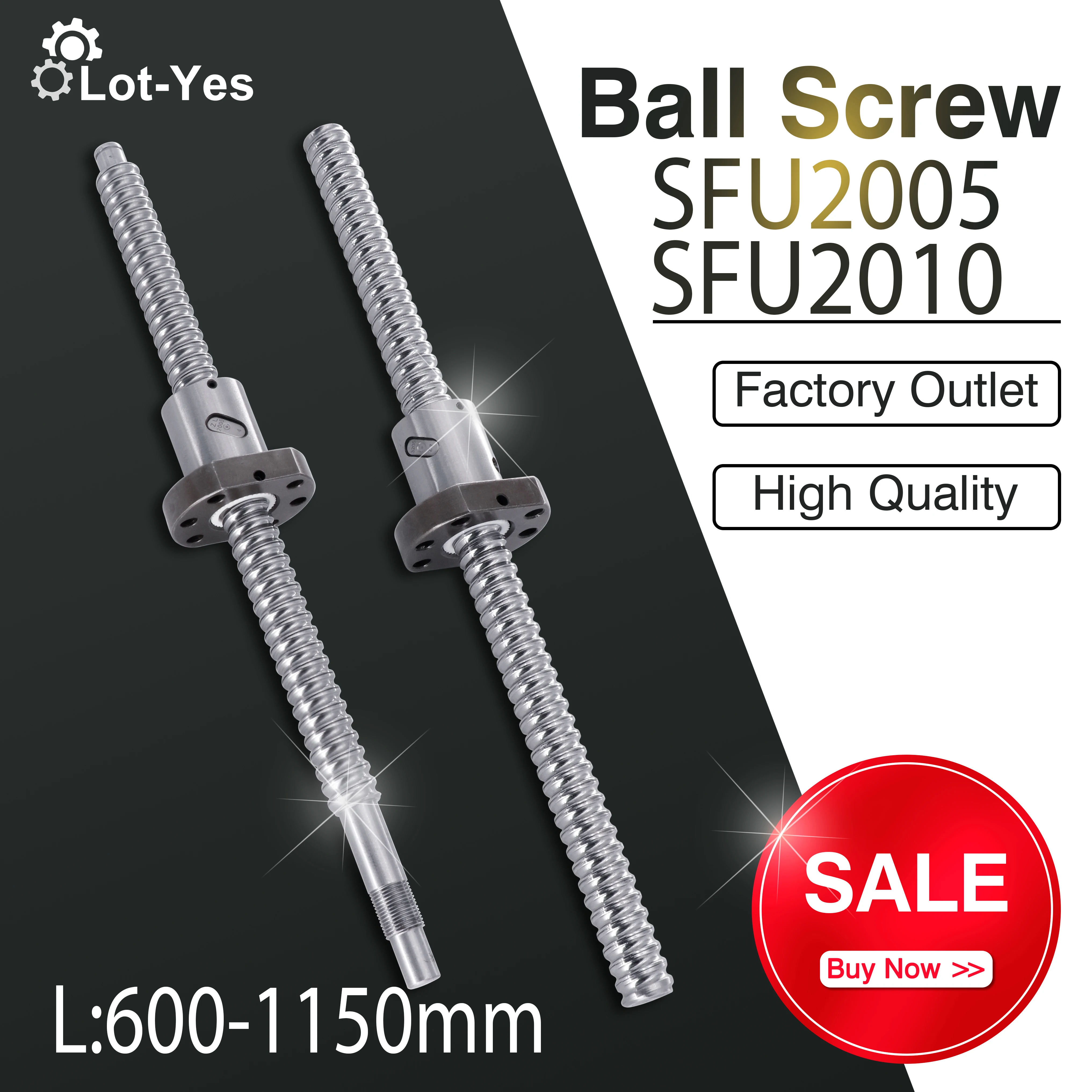 

Left-hand Thread / Right-handed CNC Ball Screw SFU2005 SFU2010 L： 600 - 1150 MM C7 Rolled Ballscrew Ball Nut Metal SFU 2005 2010