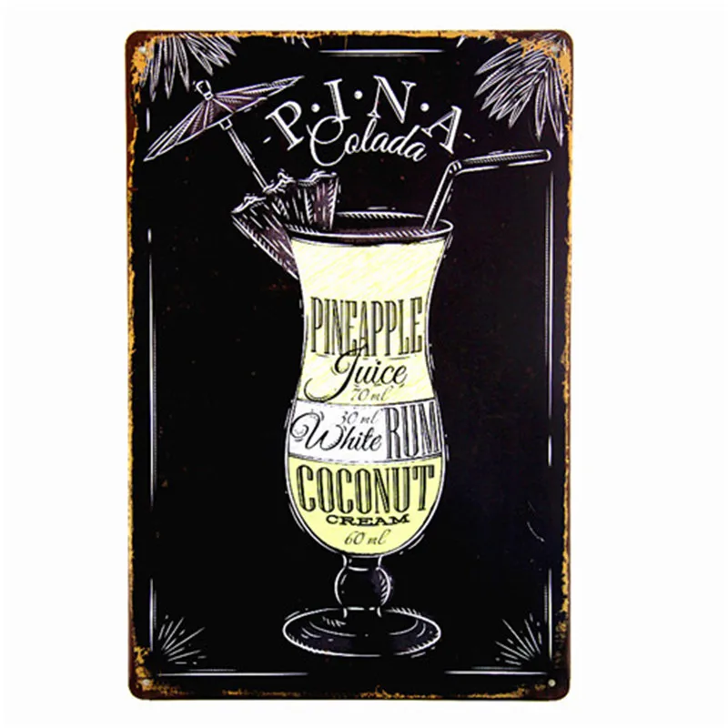 

Cocktails Pina Colada Plate Chic Sign Bar Shop Cafe Home Kitchen Decor