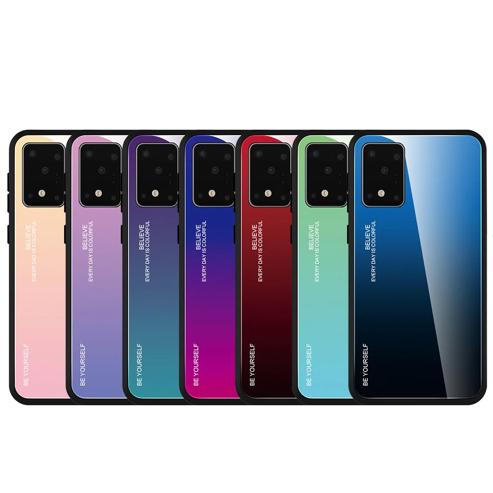 

For Samsung Galaxy A30S A51 A50 A50S Gradient Glass Case Creative Dazzle Color shell Tempered Glass Protective Cover