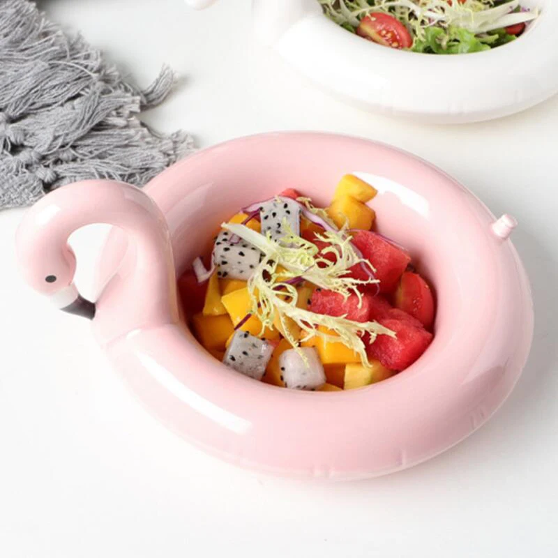 Керамическая десертная миска с розовым фламинго Салатница для фруктового блюда