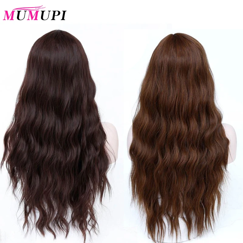 

MUMUPI long wavy fake false Wig hair Light Brown Synthetic Long Curly Wig Heat Resistant Wigs for Women
