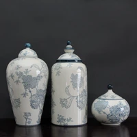 modern antique blue and white porcelain storage jar ceramic vase flower arrangement decoration large flower vase home decoration