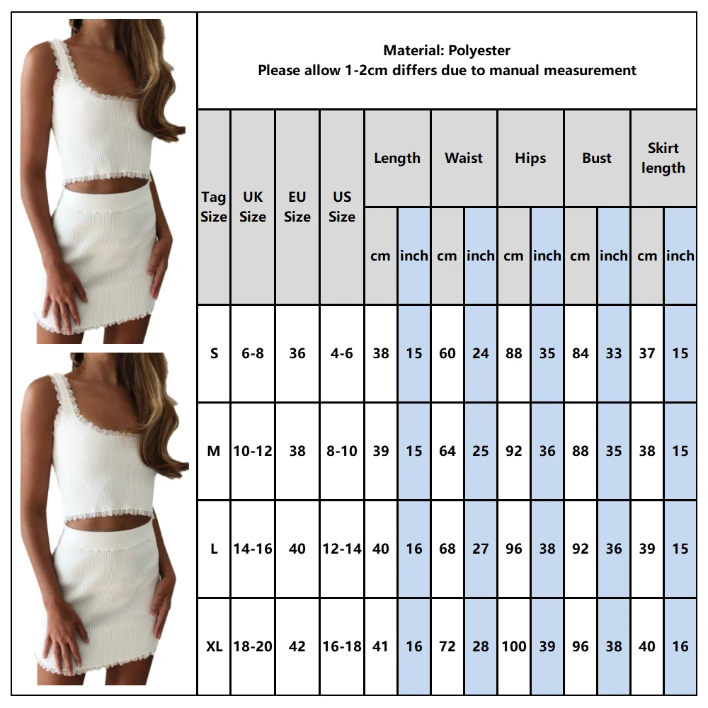 

Solid Color Women 2 Piece Set For Summer Crop + Mini Skirts Sexy Ladies Clothing Outfits Set Knitted White Female Tracksuit D30