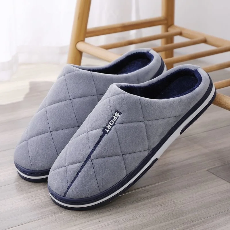 

Coslony winter slippers men Big sizes 49 Striped Home shoes man Memory Foam Antiskid Short plush Cozy Indoor warm slippers men