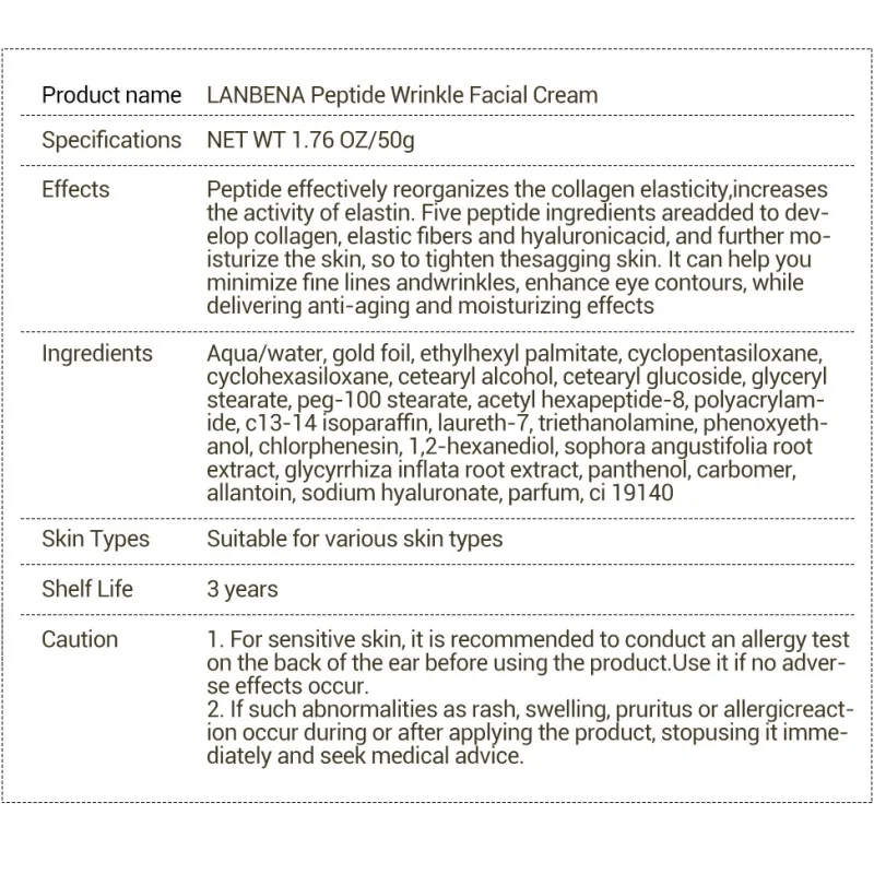 

24k Gold Minimize Fine Lines Effectively Peptide Wrinkle Facial Cream Increases Elasticity Anti Aging Skin Moisturize