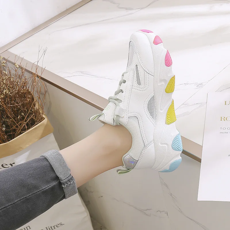 

2020 ladies fall new colorful mesh breathable sneakers low outdoor leisure slip wear increased sneakers women walking shoes
