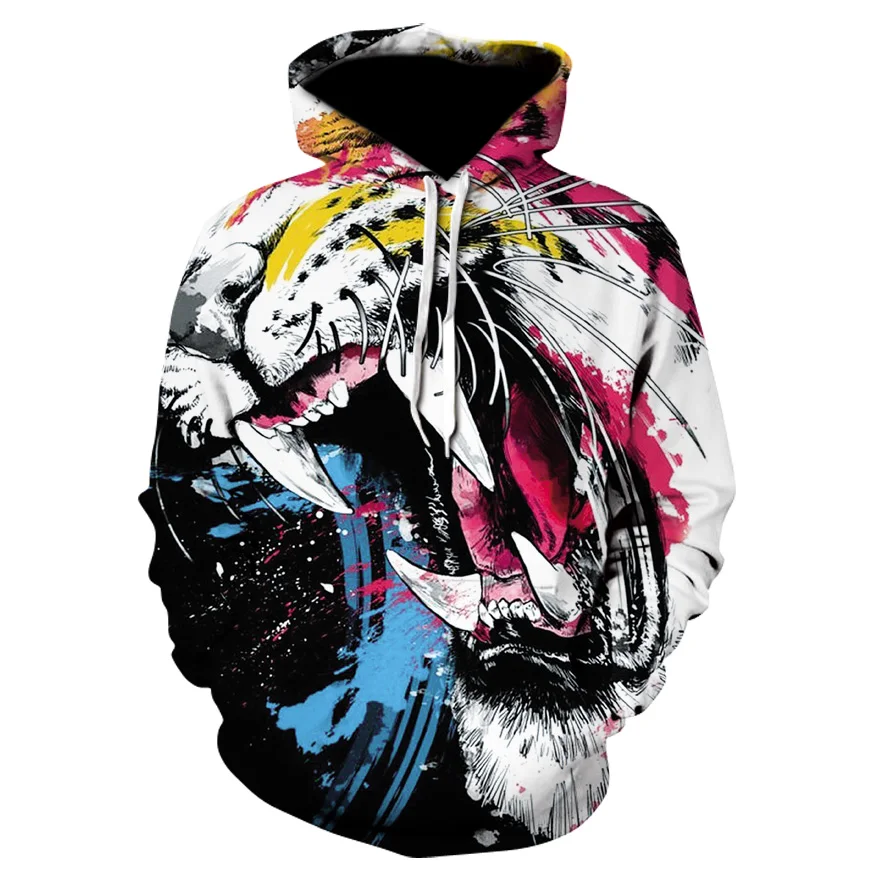 

Men's New Animal-print Hoodie 3d Tiger-head Hoodie, 2019 Brand Jumper Stylish Tracksuit Street Coat
