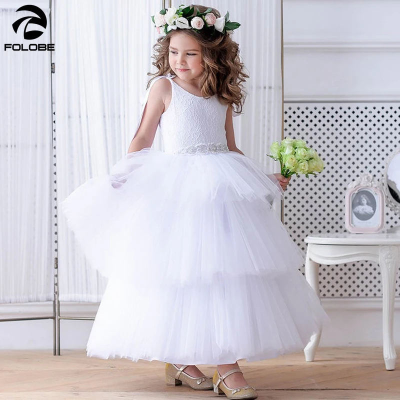Белый Платья для младенцев с фатиновой юбкой подростков подружки невесты