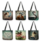 B13015 художественная сумка с рисунком маслом, женская сумка, сумка для книг, сумка для покупок с принтом, школьные студенческие сумки через плечо, тоуты