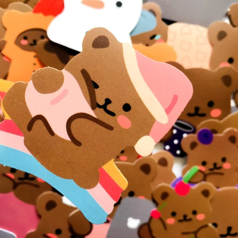 60pcs Cute Bear Fridge Magnet Home Decor Cartoon Animal Multi-piece Package Stickers Refrigerator Suitcase Sticker