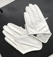 Women's natural sheepskin leather solid white color half palm gloves female genuine leather fashion short driving glove R1169