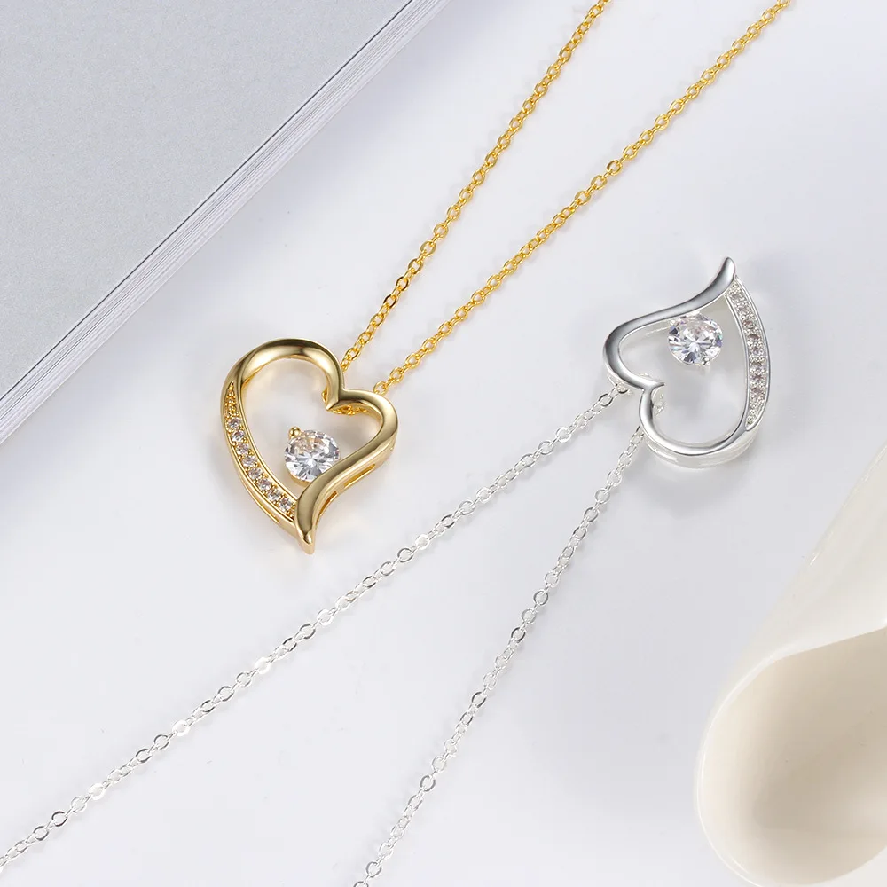 

Clavicle chain fashion love heart inlaid zircon gold necklace for ladies