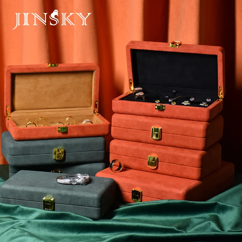 

JINSKY Jewerly Display Box Micro Fiber Luxury Jewelry Display Case Necklace Pendant Earring Ring Storage Organizer Box