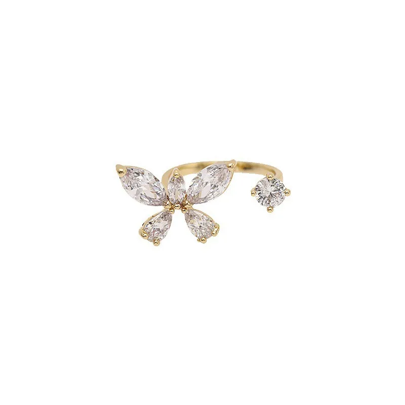

Cute Female White Crystal Stone Ring Charm Gold Silver Color Wedding Rings For Women Dainty Butterfly Adjustable Engagement Ring