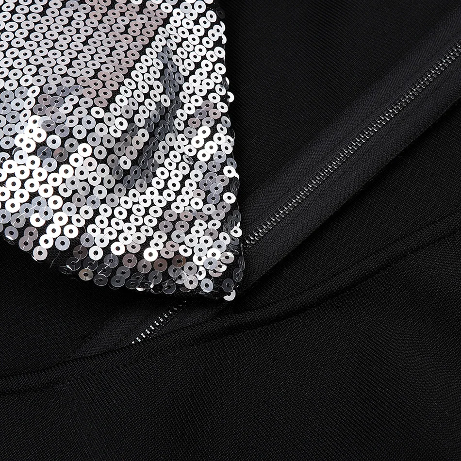 

2020 New Winter Sequined Long Sleeve Bandage Dress Sexy Hollow Bodycon Club Black Celebrity Evening Runway Party Dresses Vestido