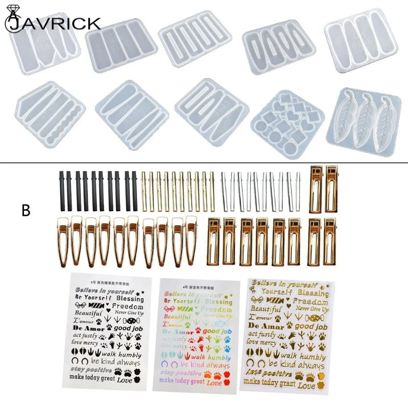 

10Pcs Resin Molds DIY Hair Pin Casting Mold Set Barrettes Silicone Molds Jewelry Epoxy Resin Acrylic Hair Clip Mold Kit