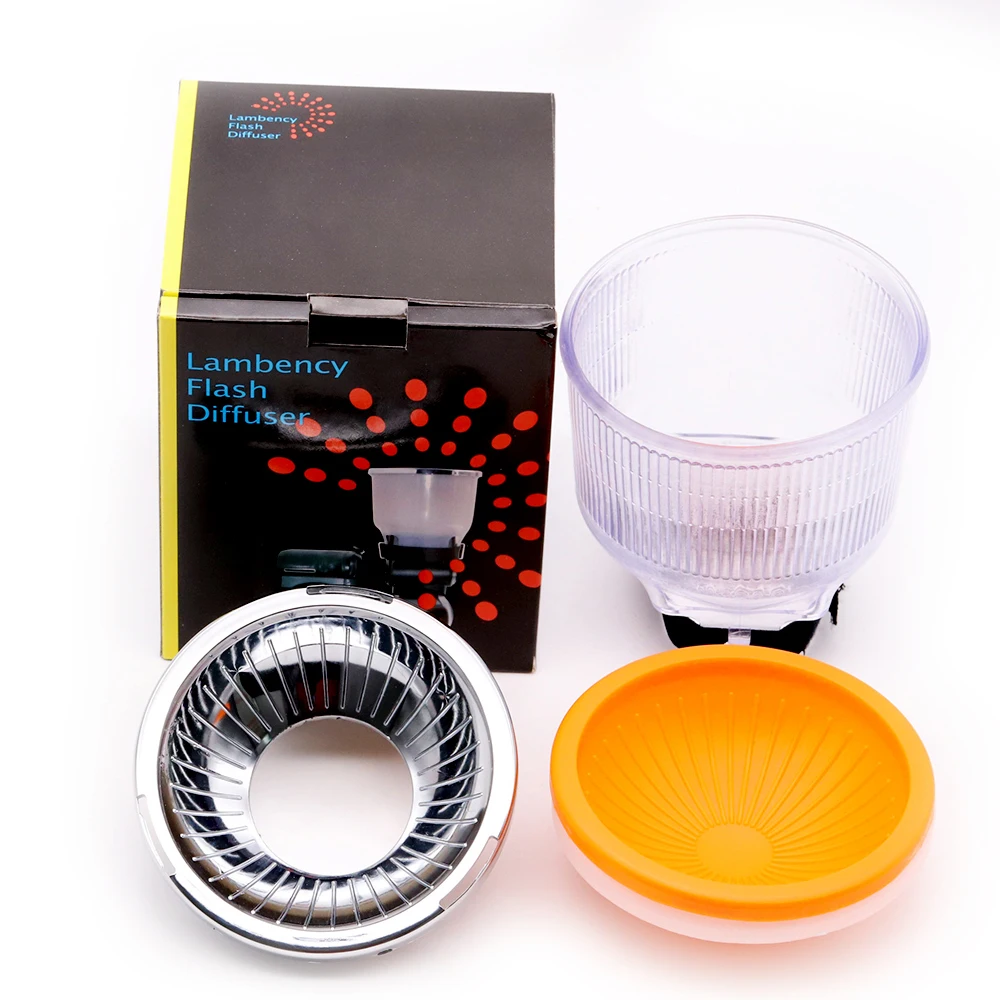 

Universal Lambency Flash Diffuser Transparent / Translucent for Speedlite Flash Diffusor + White/Orange/Silver Dome Cover Set
