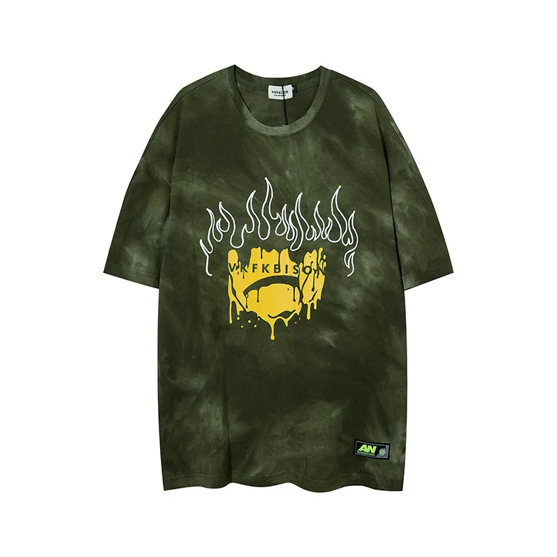 

2021 Summer Hip Hop Tie Dye T-Shirt Men Streetwear Harajuku Loose Tshirt Short Sleeve Cotton HipHop T-Shirts Tees Tops WQ546