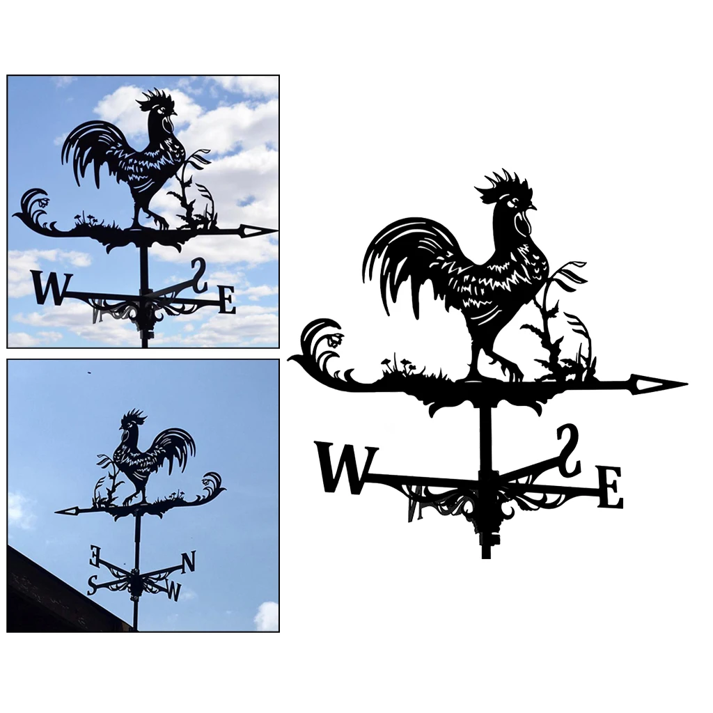 

Metal Black Rooster Shape Weathervane Weather Vane Farm Barn Stake 75cm Tall
