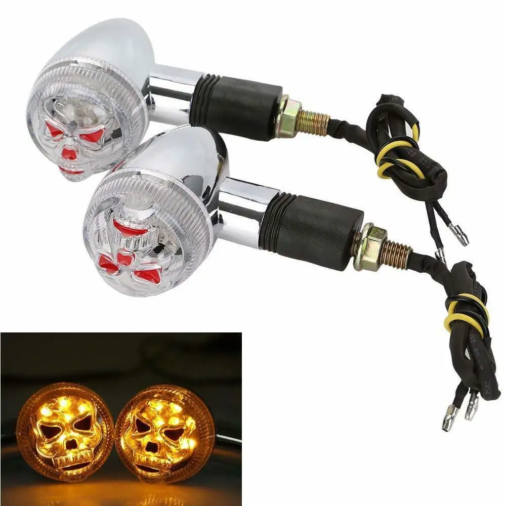 2x хром Красный Мотоцикл 3D Череп Скелет светодиодный желтый сигнал поворота