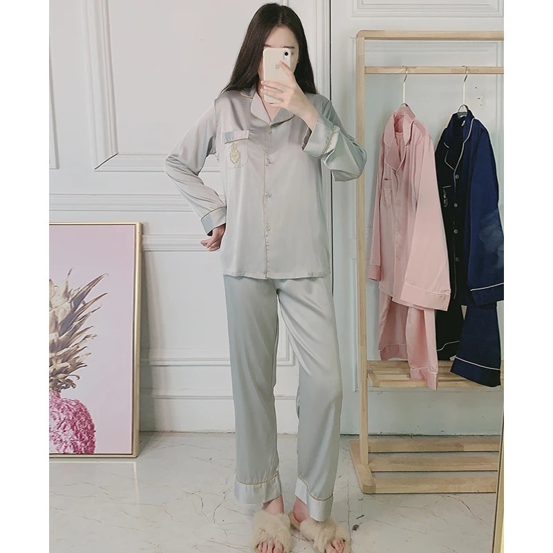 

Kwyaster Women Pajamas Suit Rayon Nightgown Home Wear 2PCS Nightwear Loose Pijamas Tops&Pants Sexy Sleepwear Intimate Lingerie