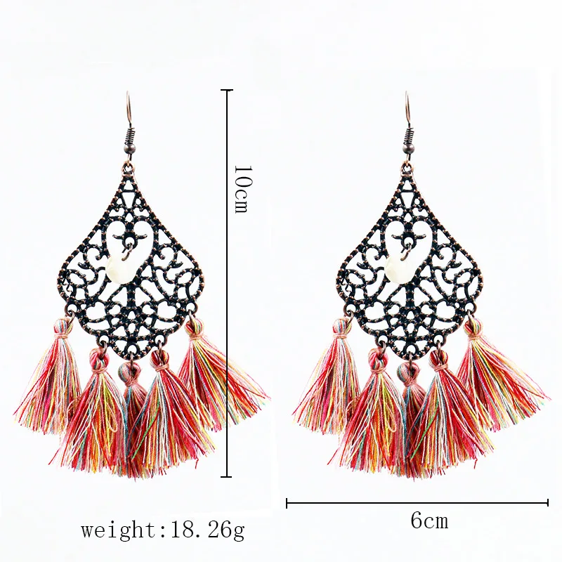 Винтажные богемные этнические бронзовые висячие серьги с бахромой длинные