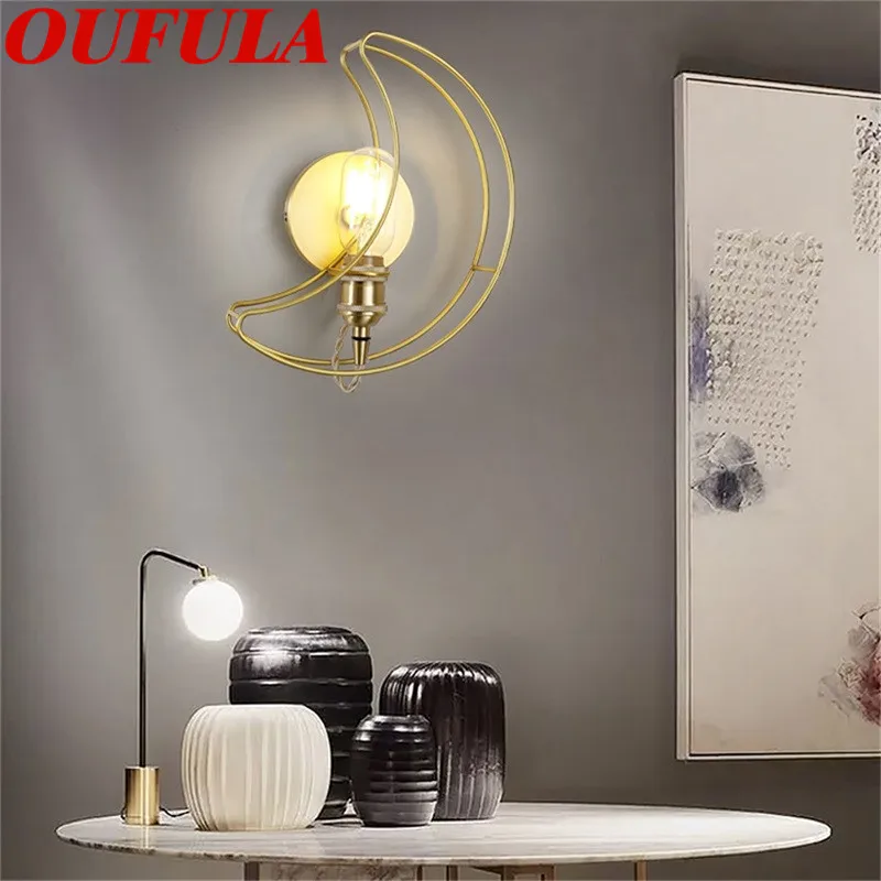 OUTELA Indoor Wall Lamps LED Fixture Brass Moon shape Decorative For Living Room Corridor Bedroom Office