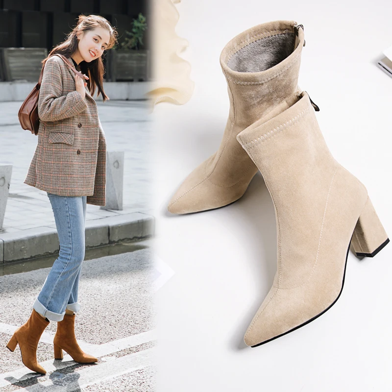 

Women's Ankle Boots Thick High Heel Ankle Boots Sexy Pointed Toe Large Size Mid-tube Boots Pointed Toe Thick Heel Martin Boots