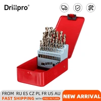 drillpro 131925pcs m35 cobalt drill bit set high speed steel twist drill hole with metal case for wood metal working