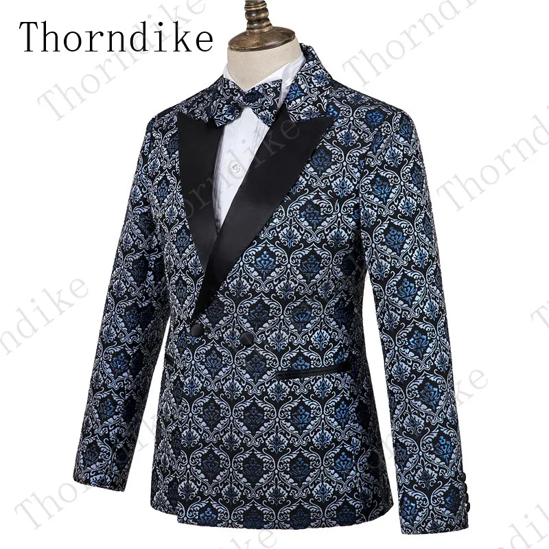 Thorndike последний дизайн черный цветочный мужской костюм Модный узор приталенные Смокинги Костюмы из 3 предметов под заказ стиль смокинг Masculino
